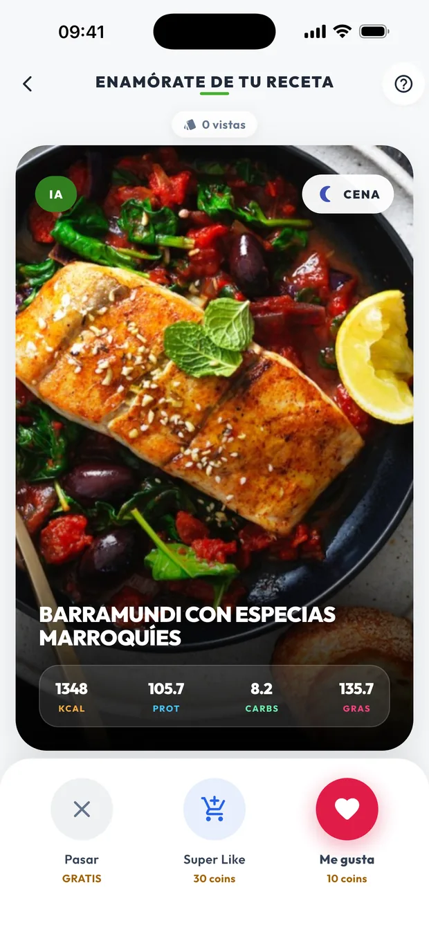 Descubrir recetas nuevas deslizando en DietaGo